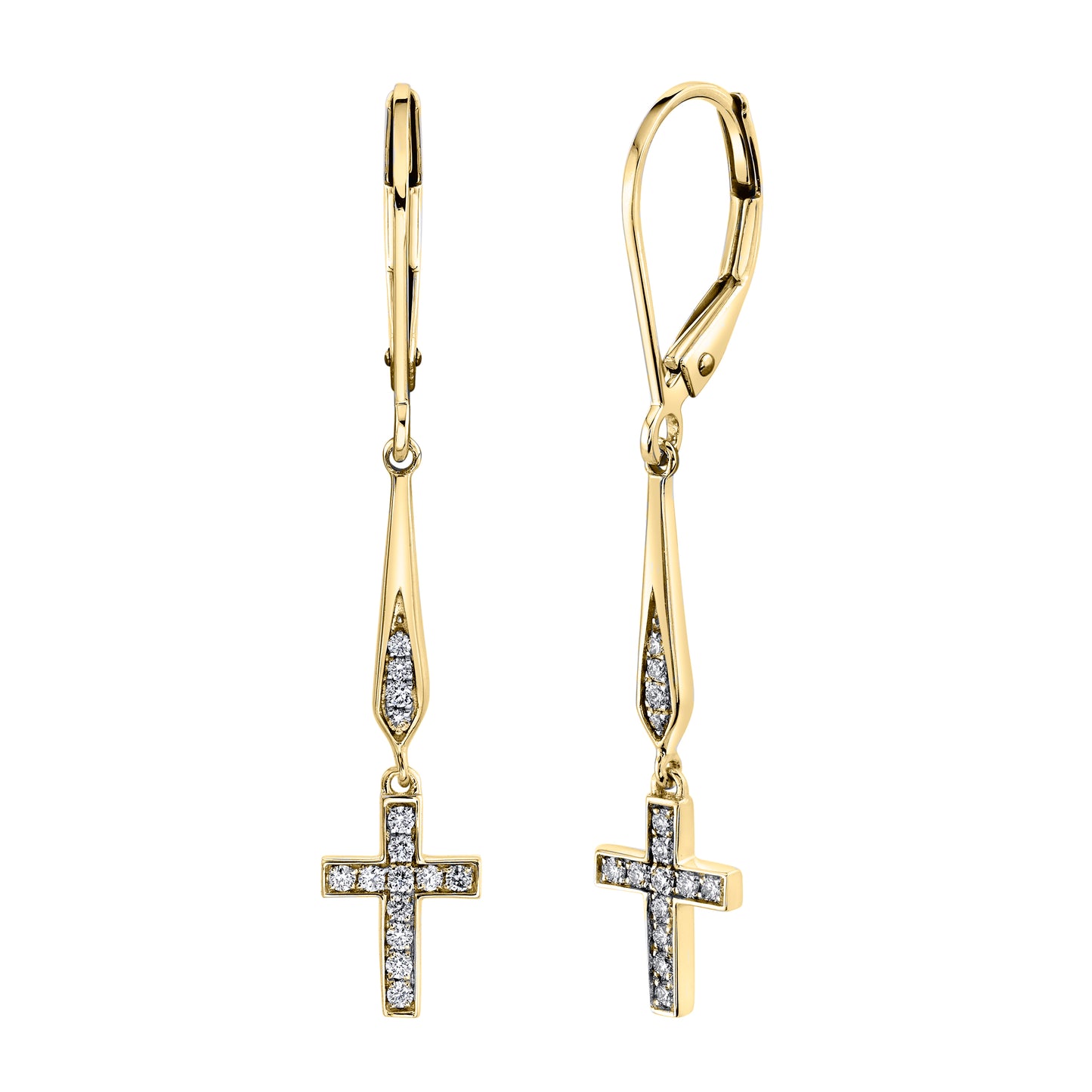 Petite Diamond Cross Drop Earrings in 14K Gold