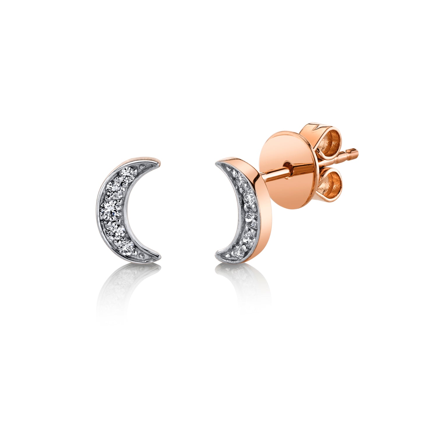 Petite Diamond Moon Stud Earrings in 14K Gold