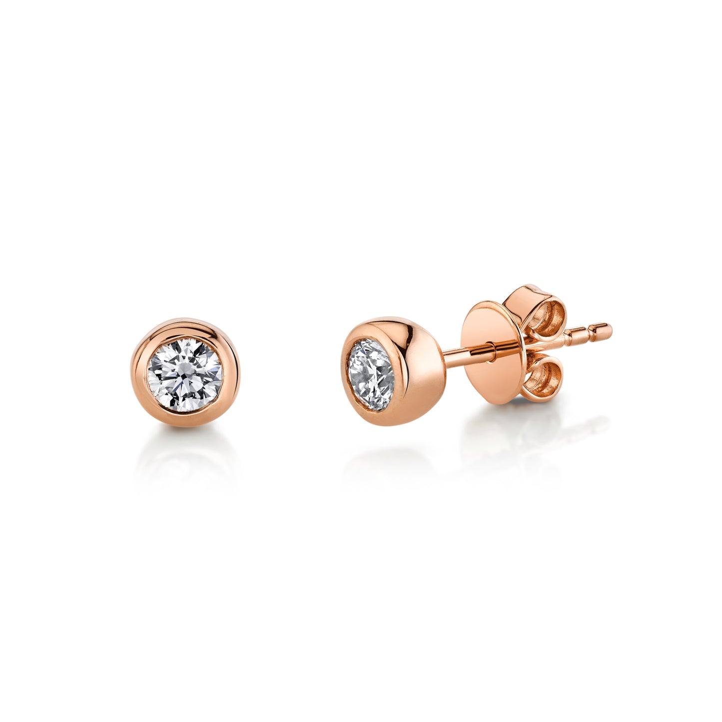 Bezel Set Solitaire Round Diamond Stud Earrings in 14K Gold