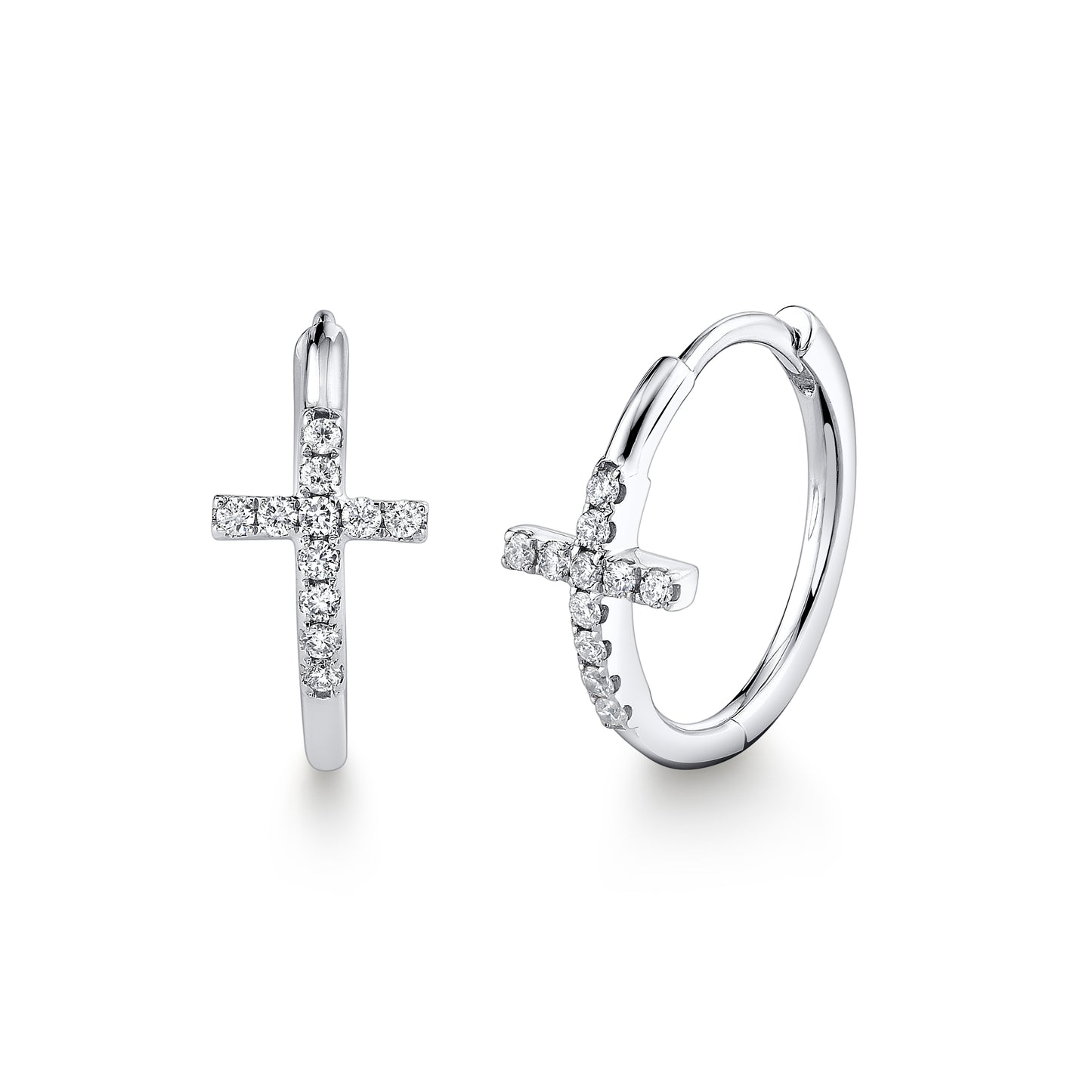 Petite Diamond Cross Huggie Earrings in 14K Gold