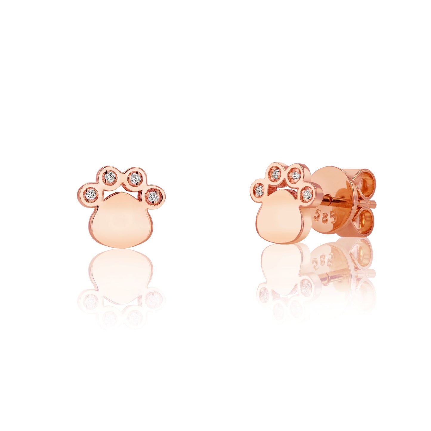 Petite Diamond Paw Stud Earrings in 14K Gold