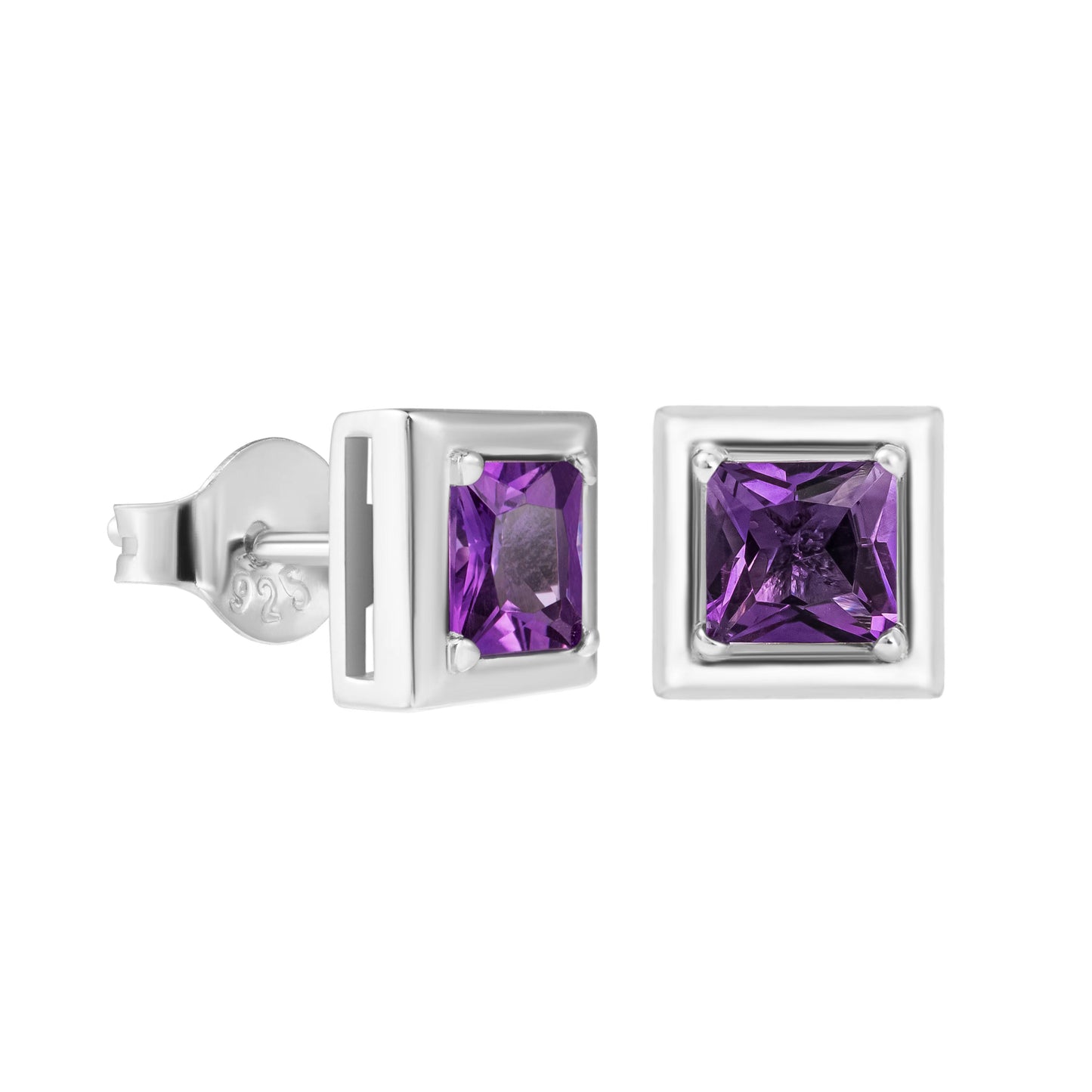 Princess Cut Amethyst Stud Earrings in Sterling Silver