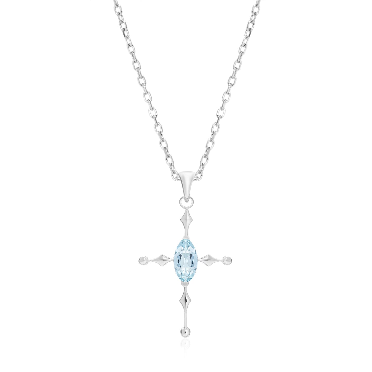 Marquise Aquamarine Cross Necklace in Sterling Silver