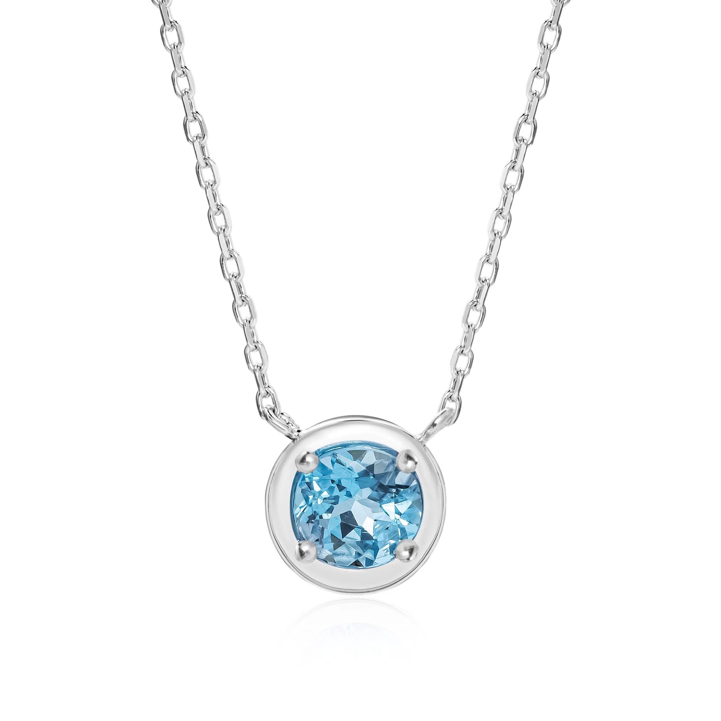 Round Swiss Blue Topaz Necklace in Sterling Silver