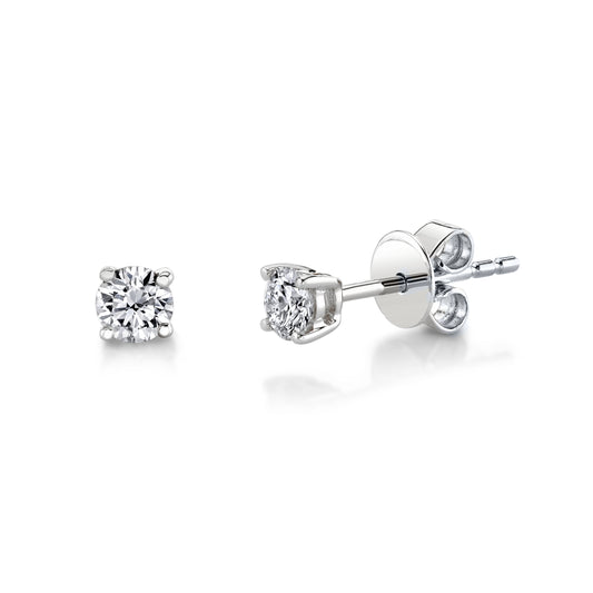 Solitaire Round Diamond Stud Earrings in 14K Gold