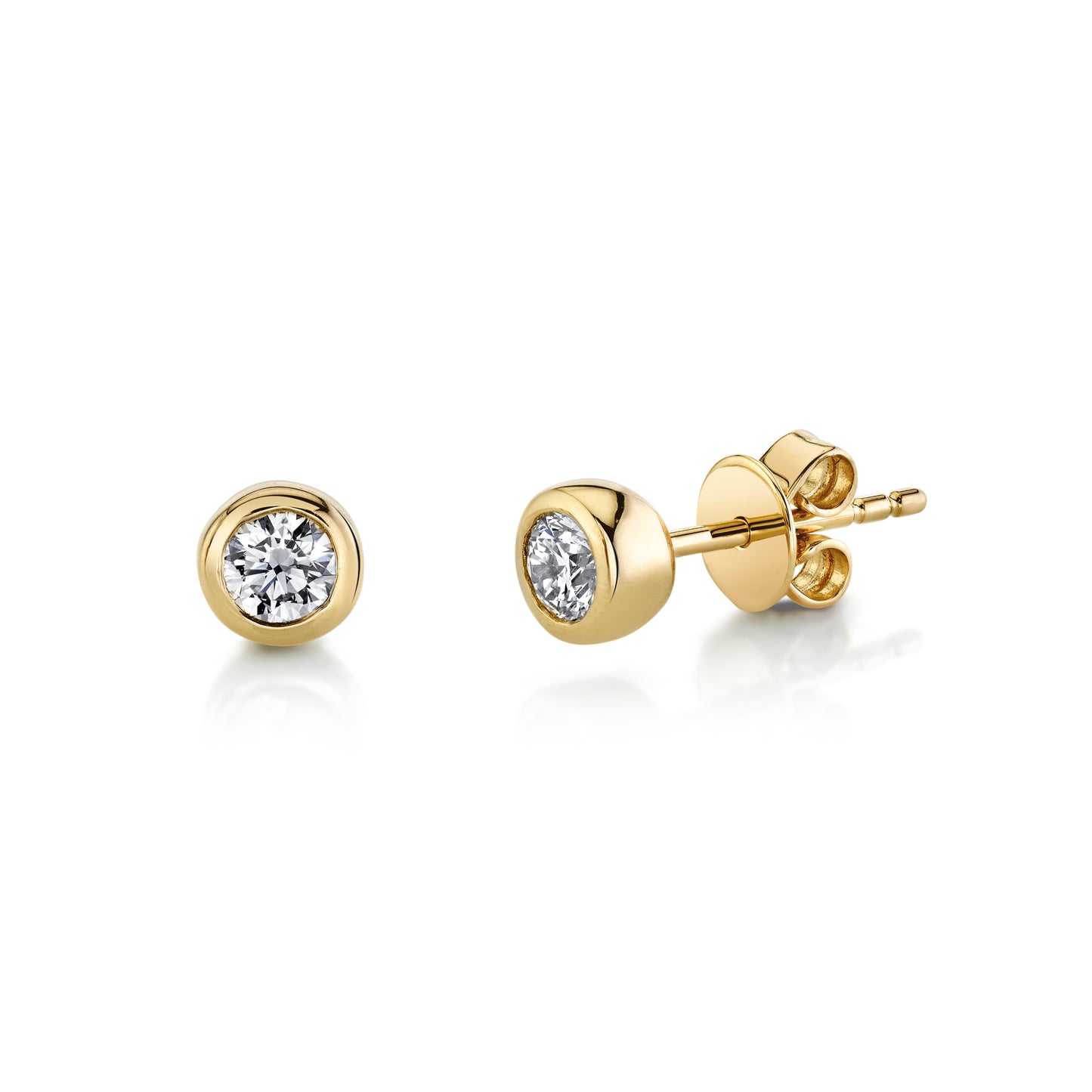 Bezel Set Solitaire Round Diamond Stud Earrings in 14K Gold