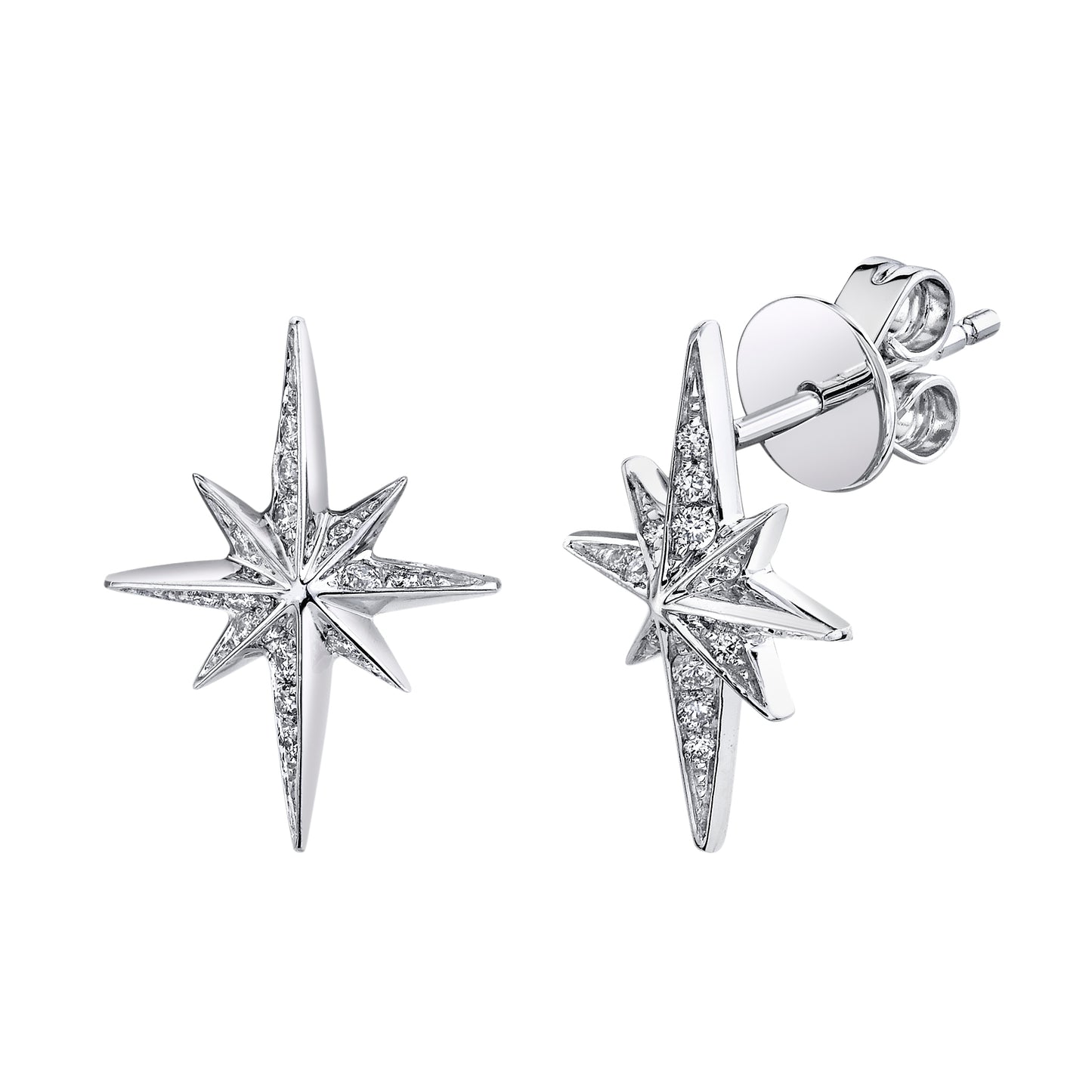 Diamond North Star Stud Earrings in 14K Gold