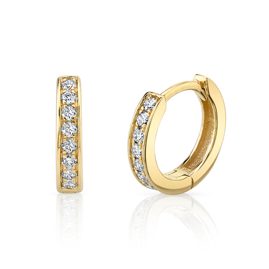 Petite Pave Diamond Huggie Earrings in 14K Gold