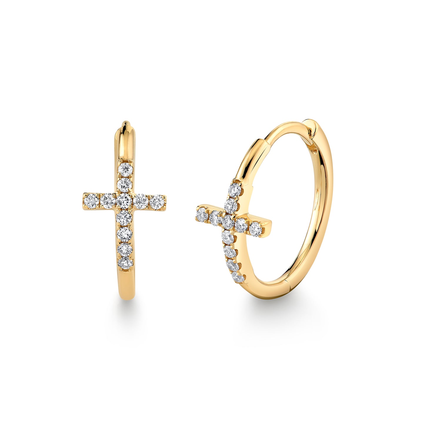 Petite Diamond Cross Huggie Earrings in 14K Gold