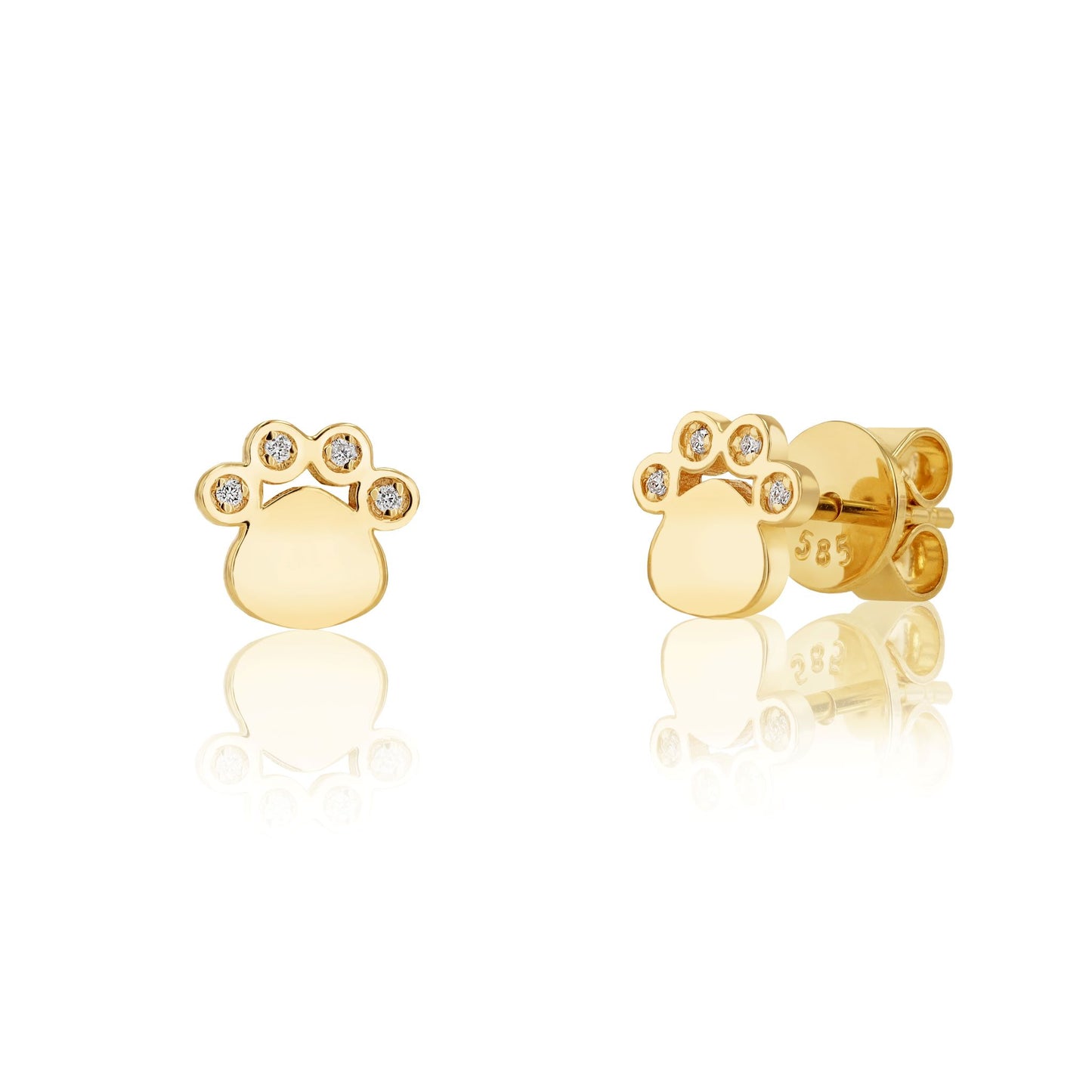 Petite Diamond Paw Stud Earrings in 14K Gold
