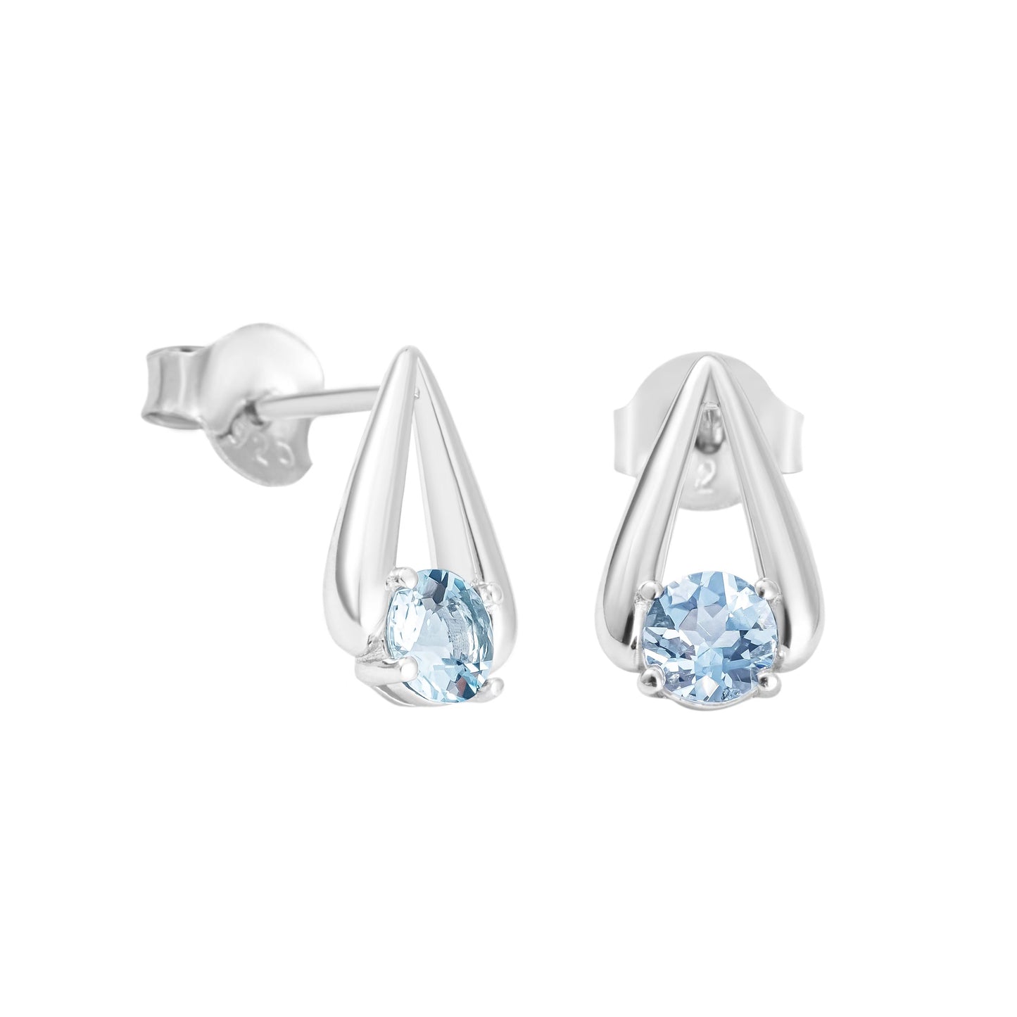 Round Aquamarine Earrings in Sterling Silver