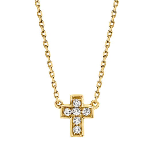 Petite Diamond Cross Necklace in 14K Gold