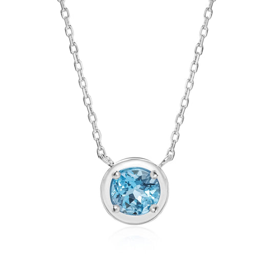 Round Swiss Blue Topaz Necklace in Sterling Silver