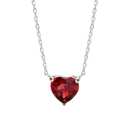 Heart Garnet Necklace in Sterling Silver