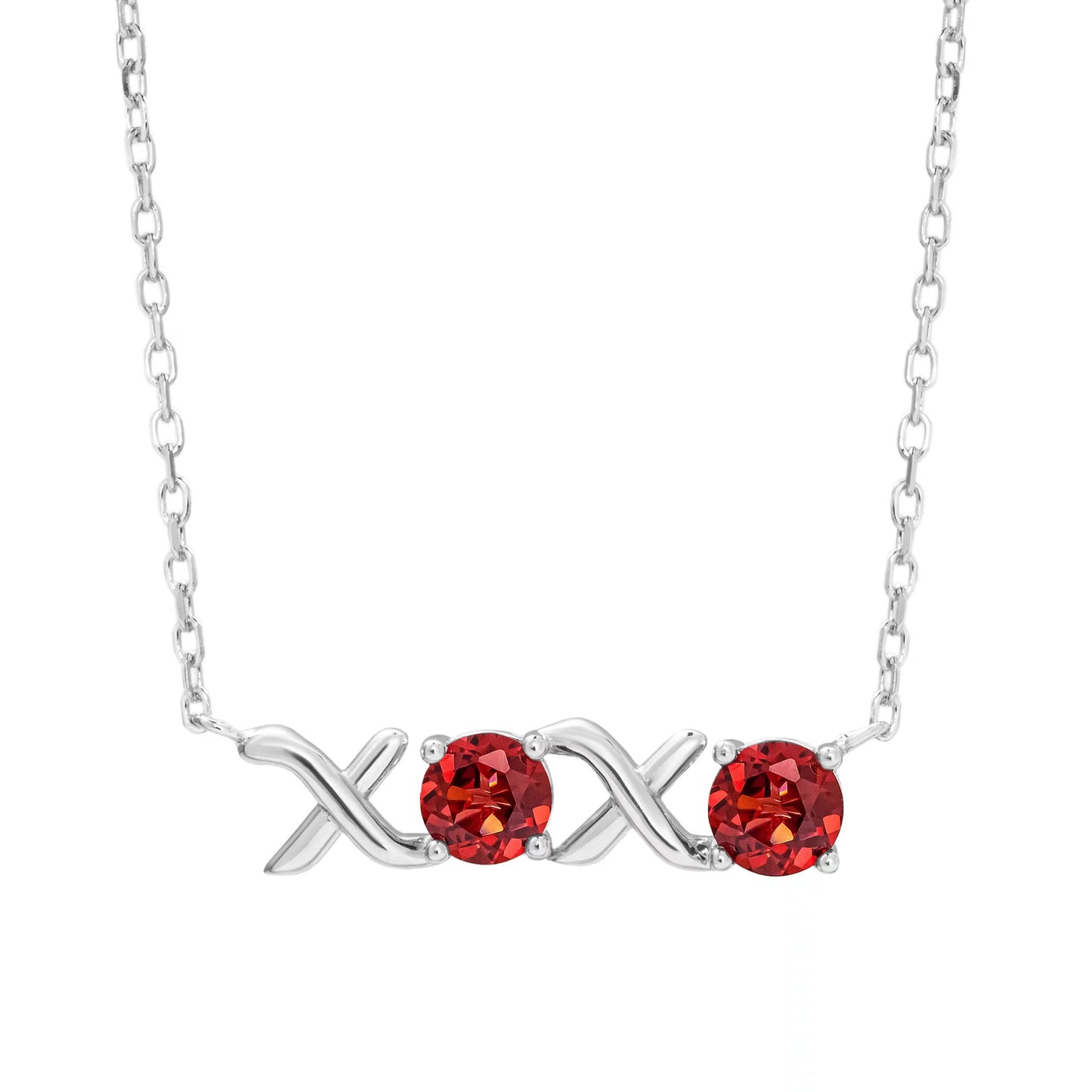 'XOXO' Garnet Necklace in Sterling Silver